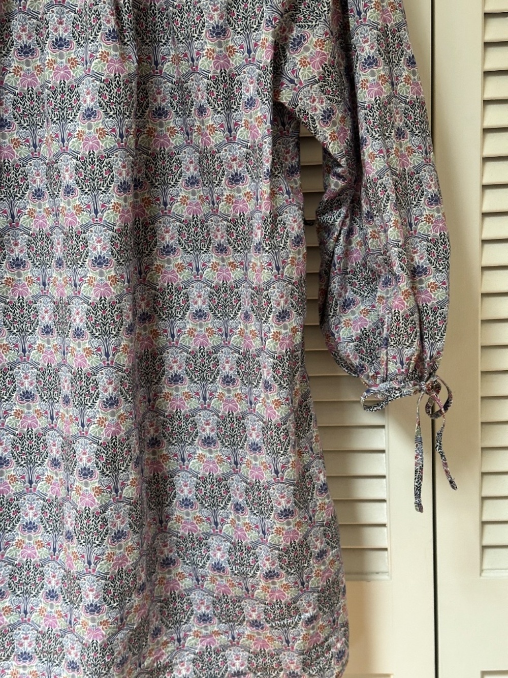 J. Crew Tie-Sleeve Button-Front Organic Cotton Dress Liberty Club Nouveau Print - Picture 11 of 15